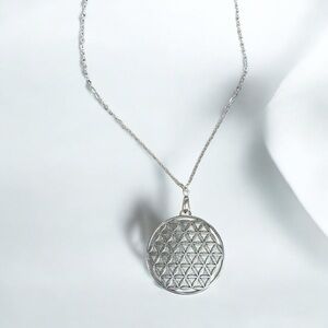 Silver Flower of Life Pendant Necklace 20in